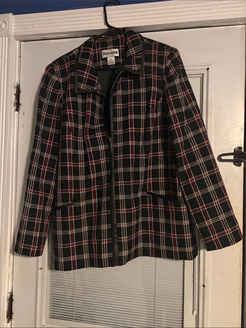 Joan Leslie Black Plaid Zip-Up Blazer with Red & Cream Windowpane